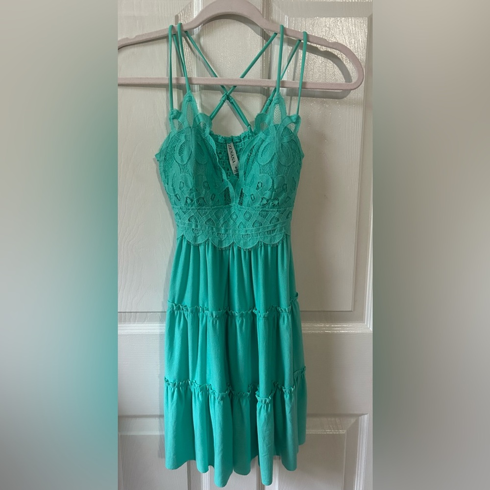 Zenana Strappy Sundress with adjustable back straps in Mint, Small